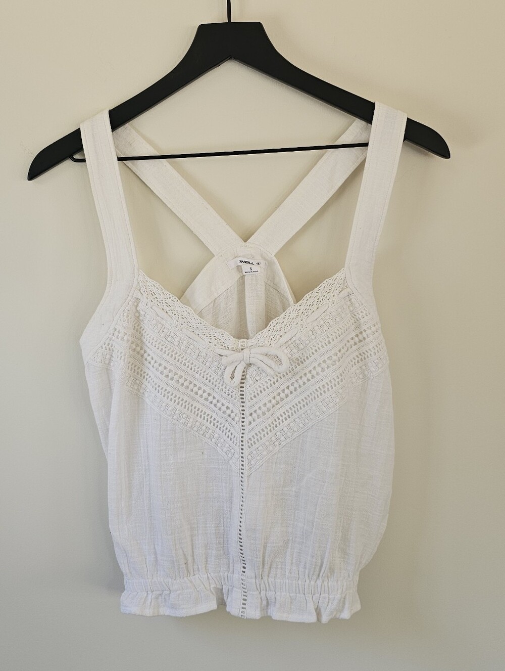 O'Neill White Crochet-Detail Cotton Tank Top
